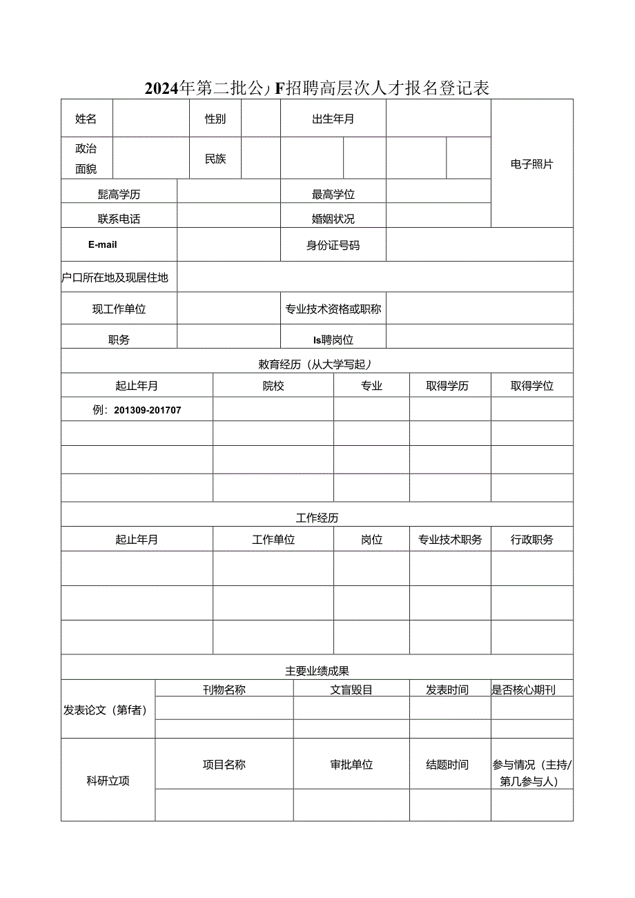 2024年第二批公开招聘高层次人才报名登记表.docx_第1页