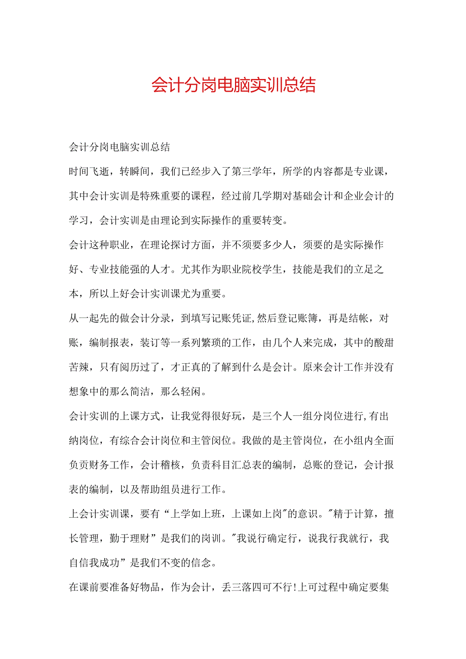 会计分岗电脑实训总结.docx_第1页