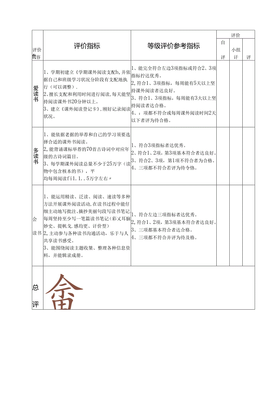 低中高年级课外阅读评价表.docx_第3页