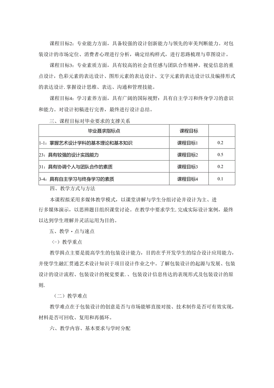 0823S11012-《包装创意设计》-2023版人才培养方案课程教学大纲.docx_第2页