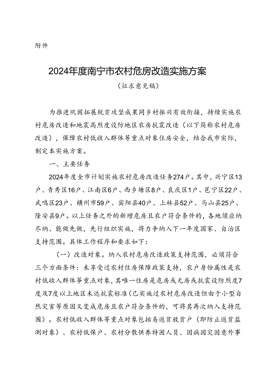 2024年度南宁市农村危房改造实施方案（征求意见稿）.docx_第1页