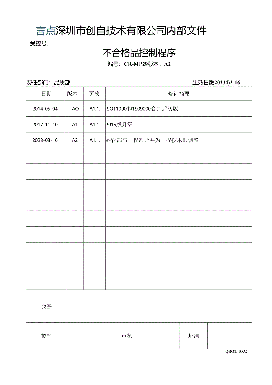 CR-MP29 不合格品控制程序 A.2.docx_第1页