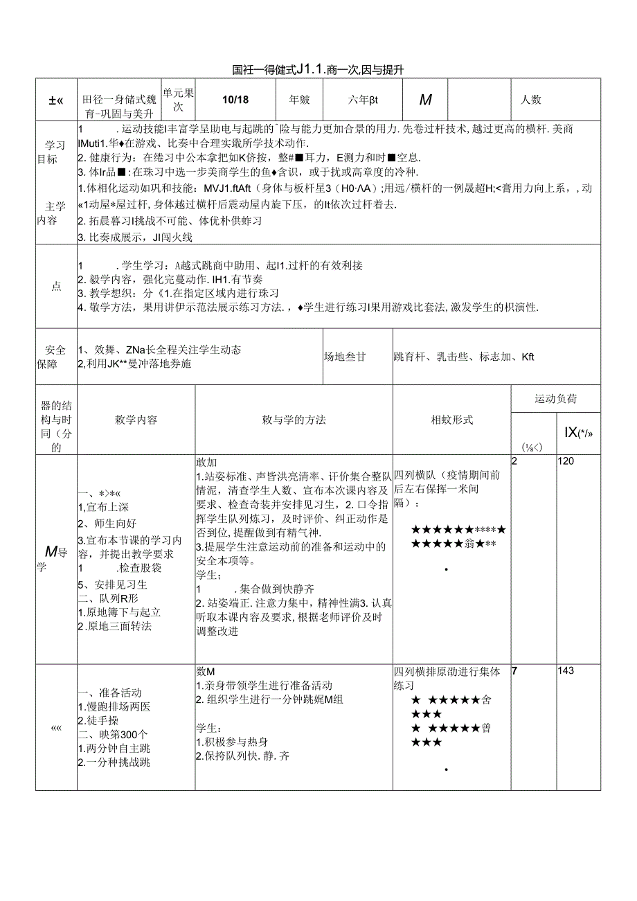 体育6年级 10田径—跨越式跳高-巩固与提升 大单元课时教案.docx_第1页