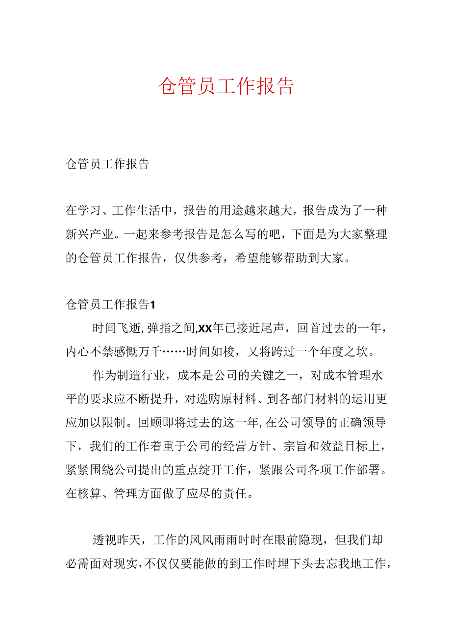 仓管员工作报告.docx_第1页