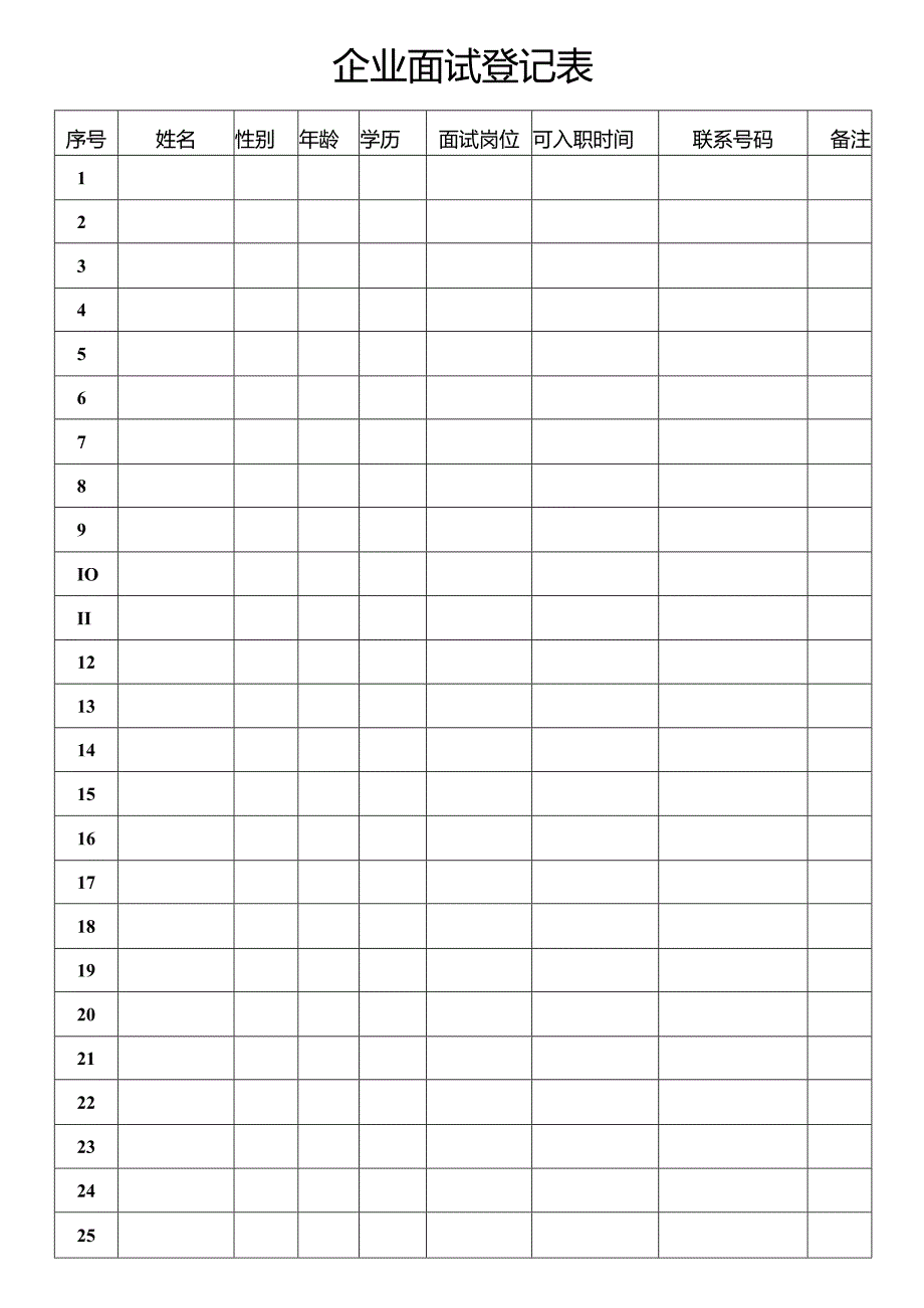 企业面试登记表（标准版）.docx_第1页