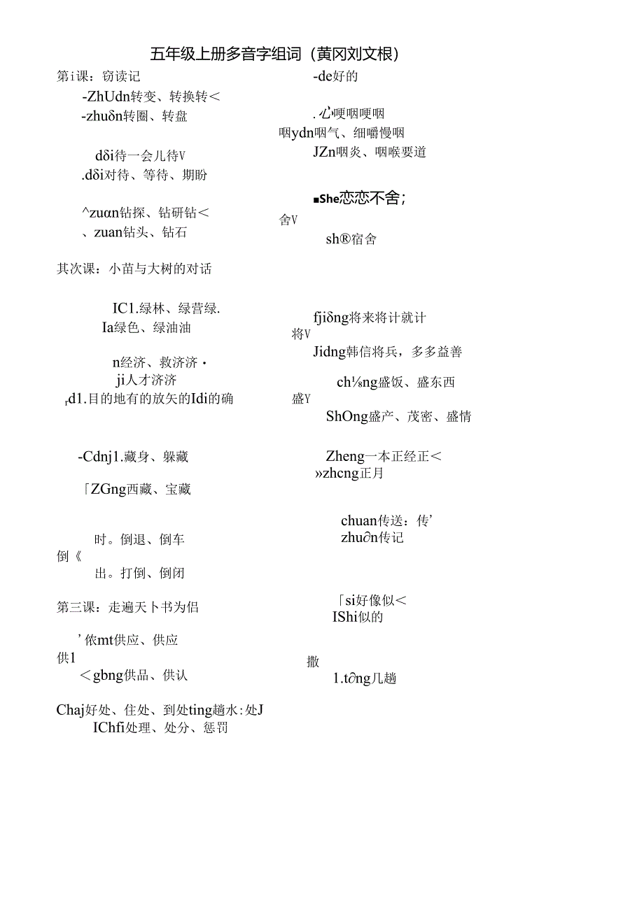 人教版五年级全册各课多音字汇总.docx_第1页