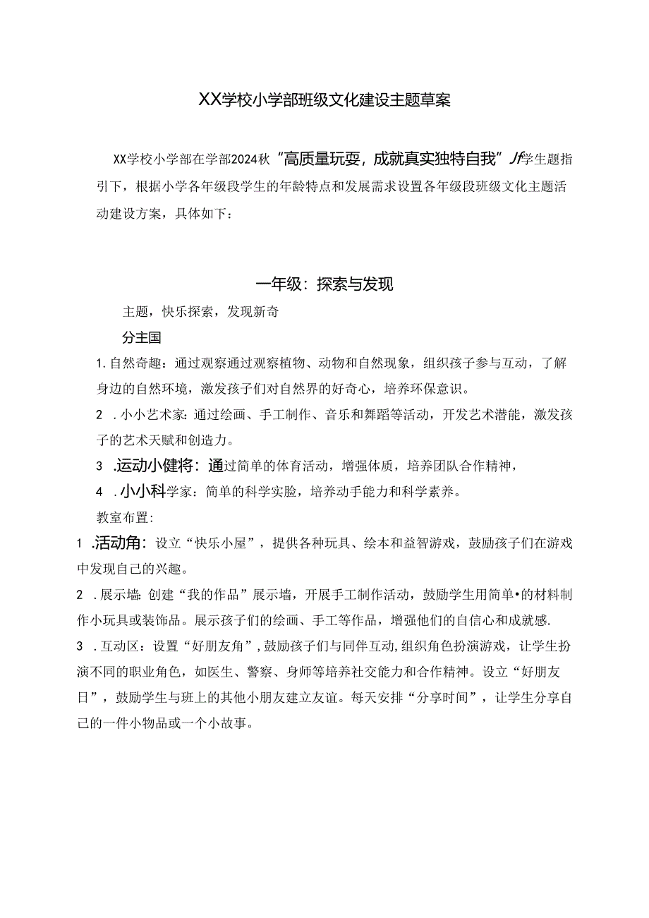 XX学校2024年班级文化建设主题草案.docx_第1页