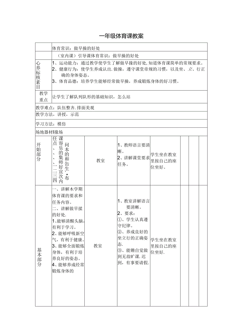 一年级体育常识：做早操的好处教案.docx_第1页