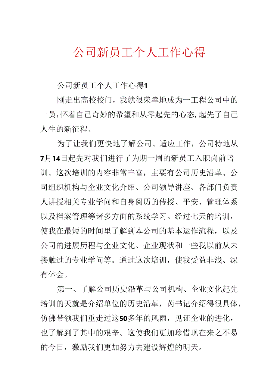 公司新员工个人工作心得.docx_第1页