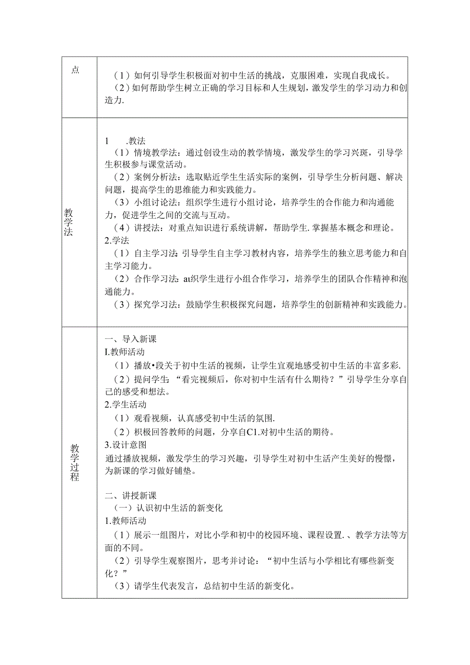 《第一课 开启初中生活》教学设计2024-2025学年道德与法治七年级上册统编版（2024）.docx_第2页