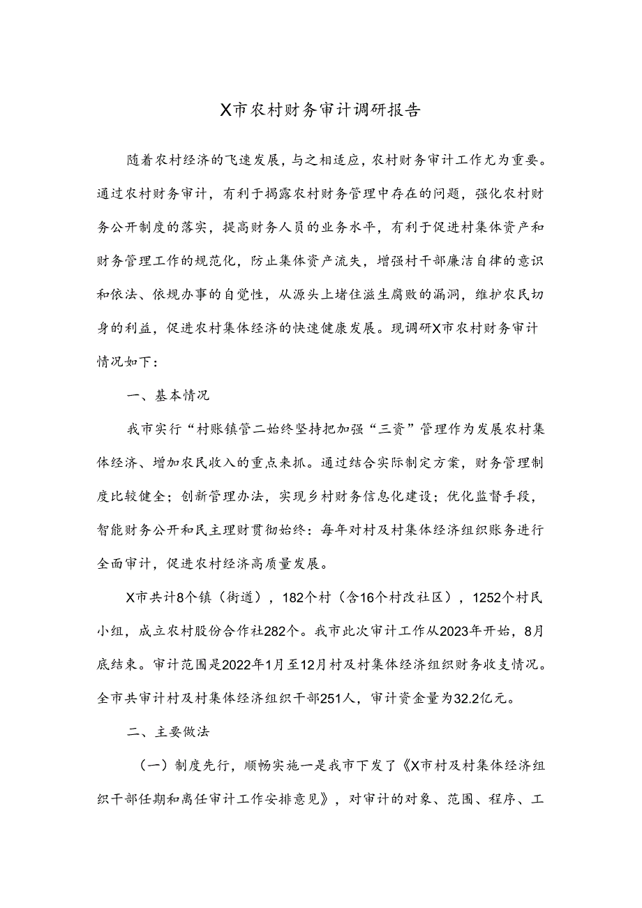 X市农村财务审计调研报告.docx_第1页