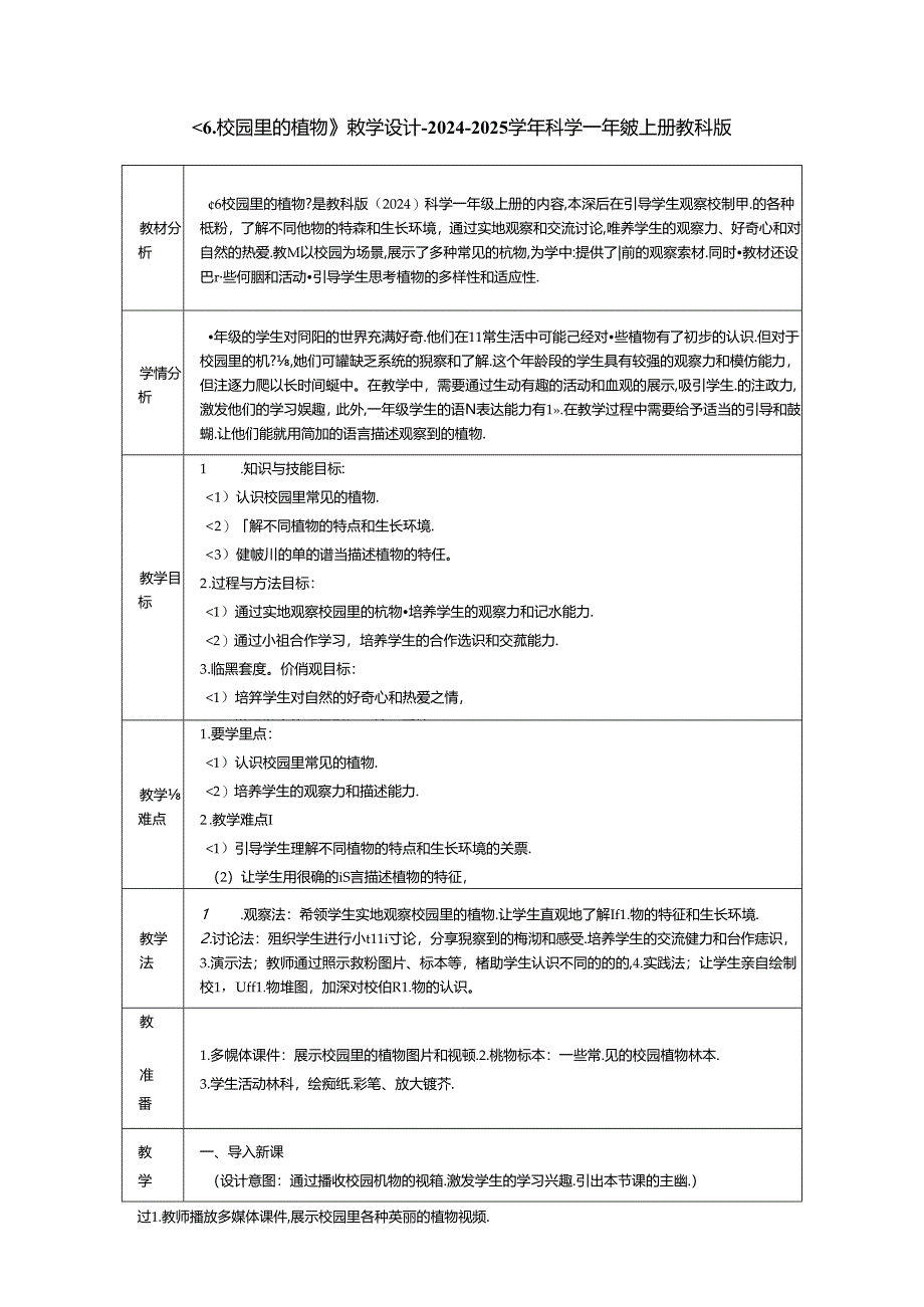 《6. 校园里的植物》教学设计-2024-2025学年科学一年级上册教科版.docx_第1页