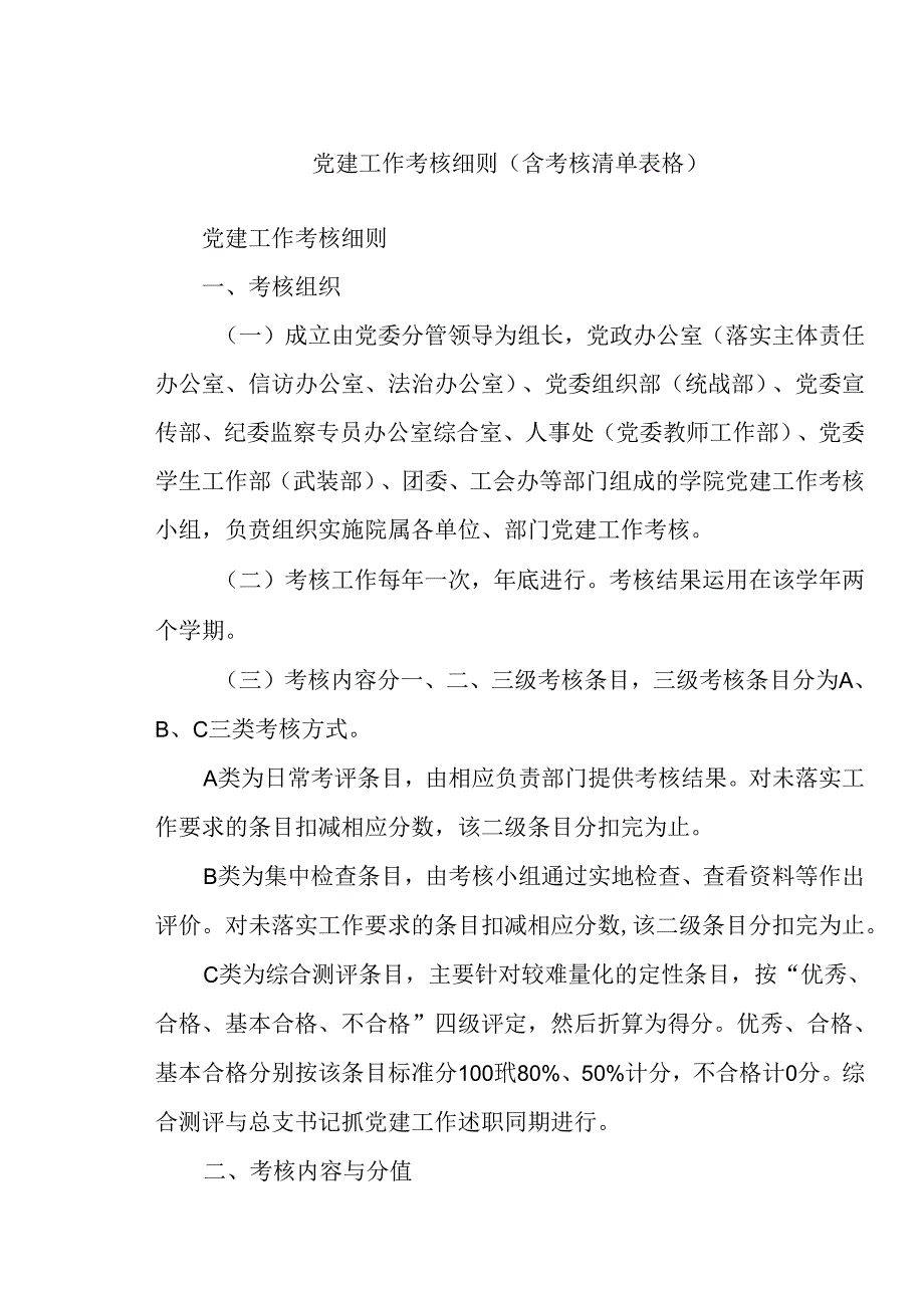 党建工作考核细则（含考核清单表格）.docx_第1页