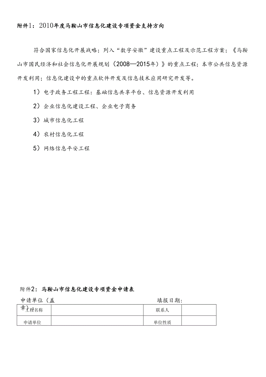 XXXX年度马鞍山市信息化建设专项资金支持方向.docx_第1页