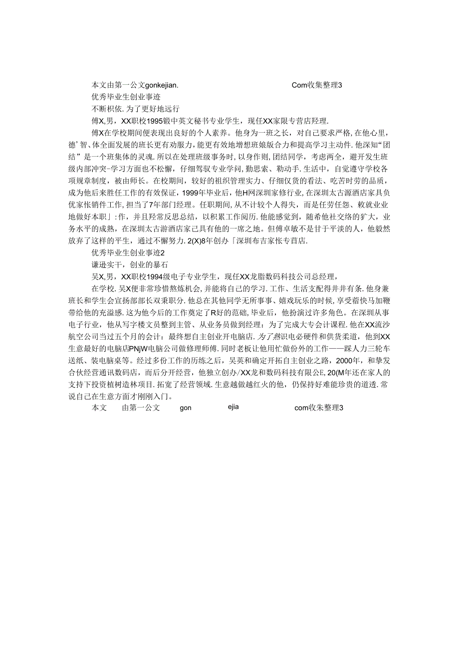 优秀毕业生创业事迹.docx_第1页