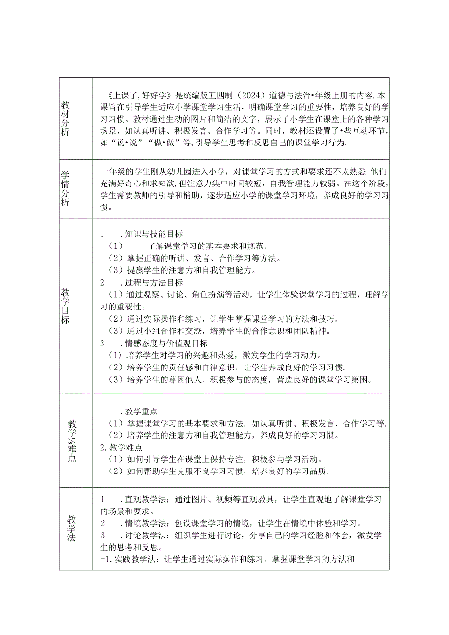 《7 上课了好好学》教学设计2024-2025学年道德与法治一年级上册统编版五四制（2024）.docx_第1页