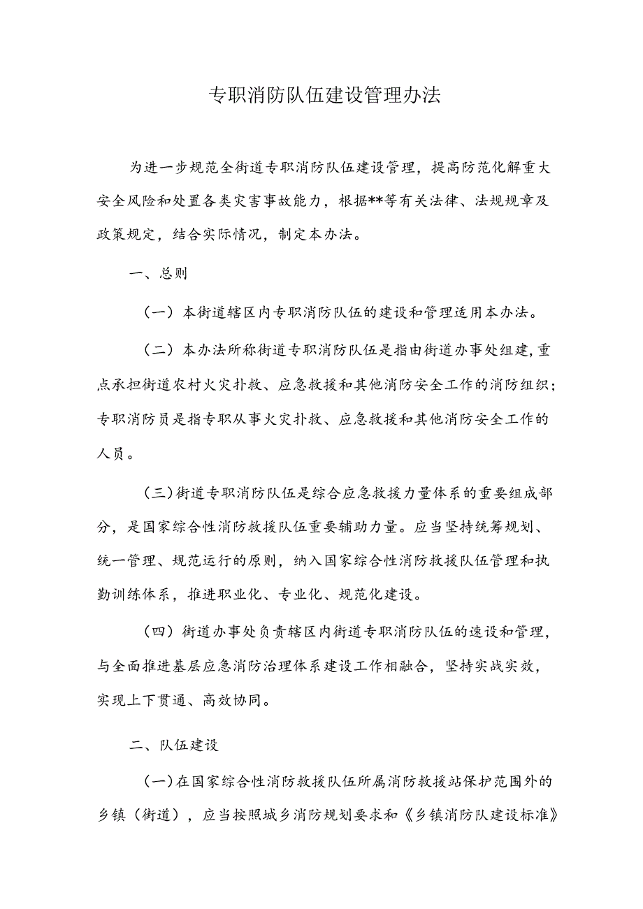 专职消防队伍建设管理办法.docx_第1页