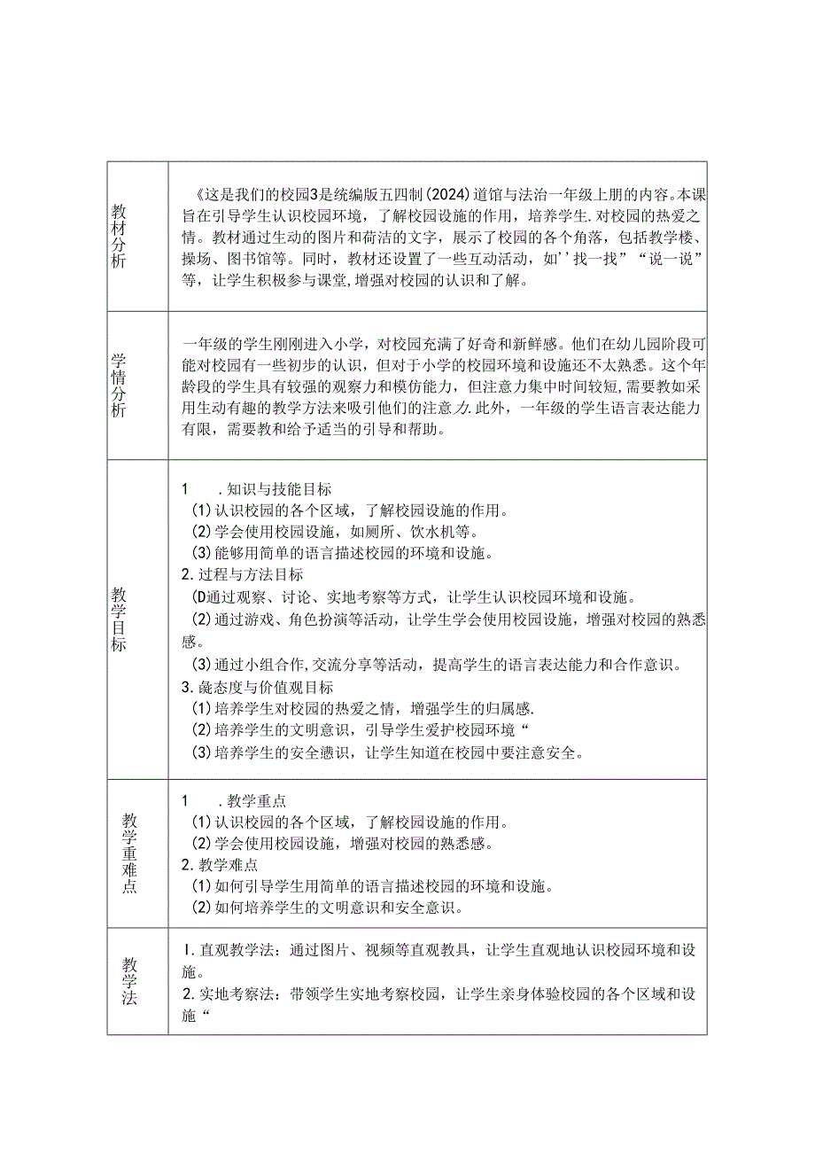 《3 这是我们的校园》教学设计2024-2025学年道德与法治一年级上册统编版五四制（2024）.docx_第1页