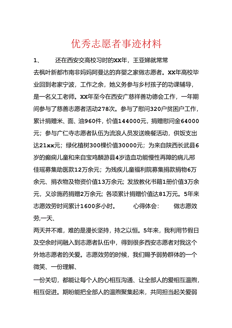 优秀志愿者事迹材料.docx_第1页