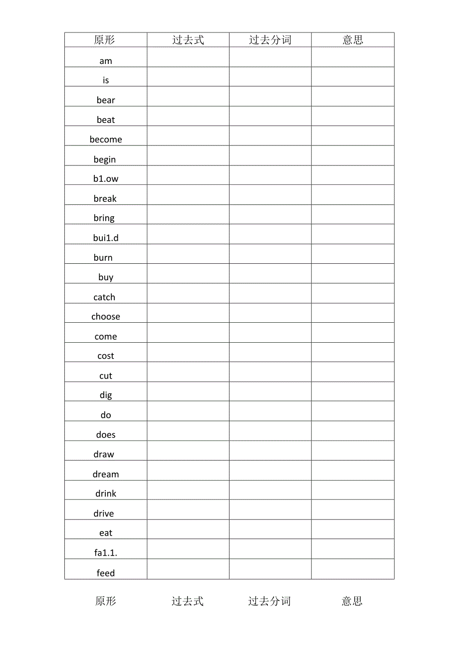 人教版初中八年级不规则动词过去式与过去分词总结练习.docx_第1页