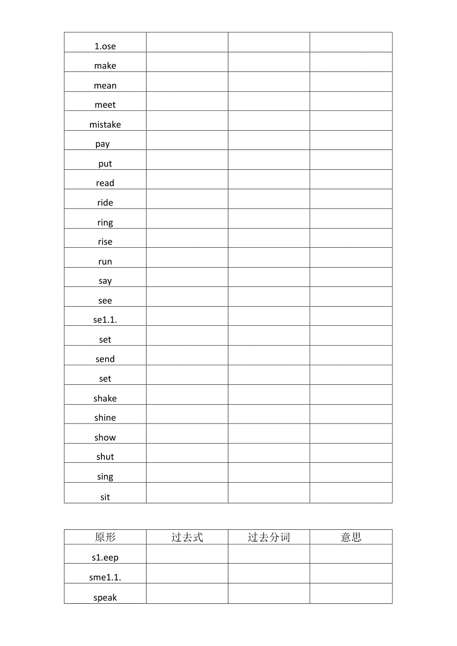 人教版初中八年级不规则动词过去式与过去分词总结练习.docx_第3页