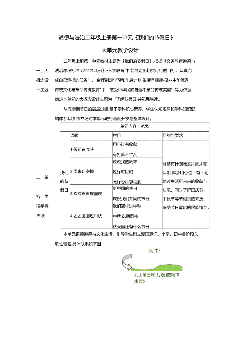 【大单元整体教学】第一单元《我们的节假日》单元整体分析 统编版道德与法治二年级上册.docx_第1页