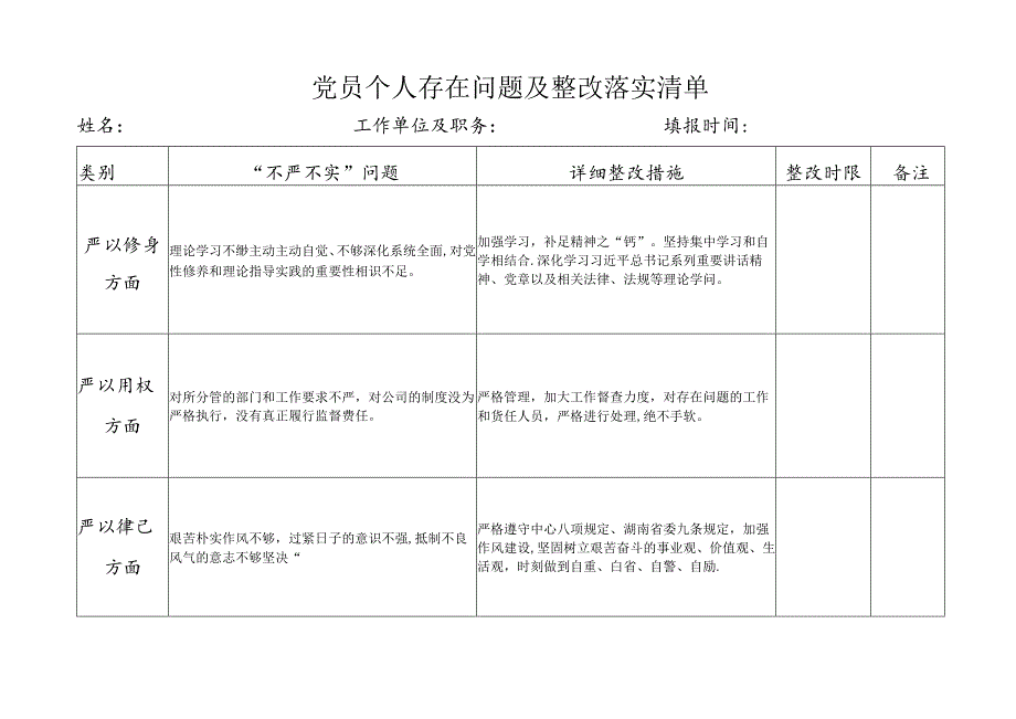 党员个人存在问题及整改落实清单.docx_第1页