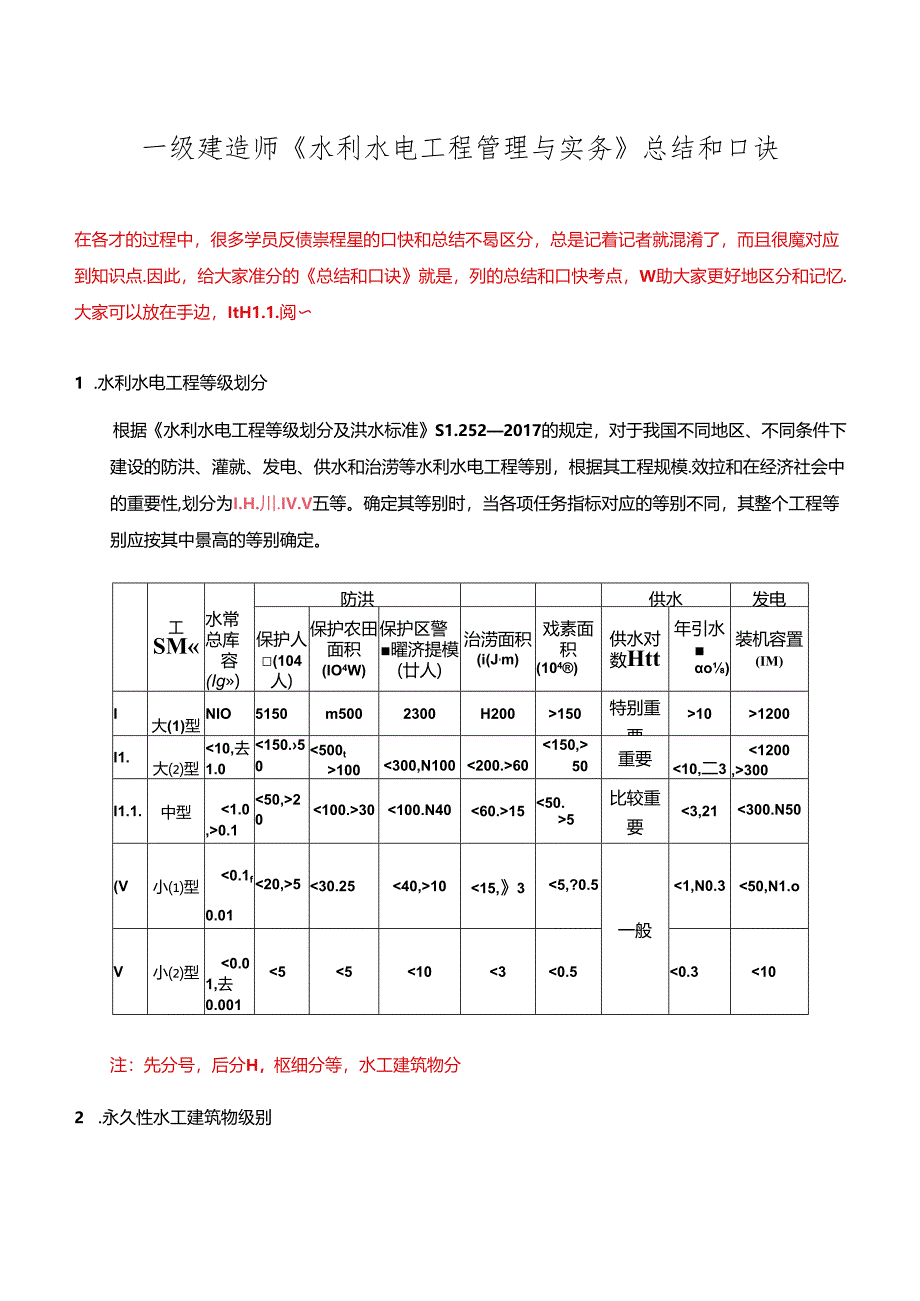 一级建造师《水利水电工程管理与实务》总结和口诀.docx_第1页