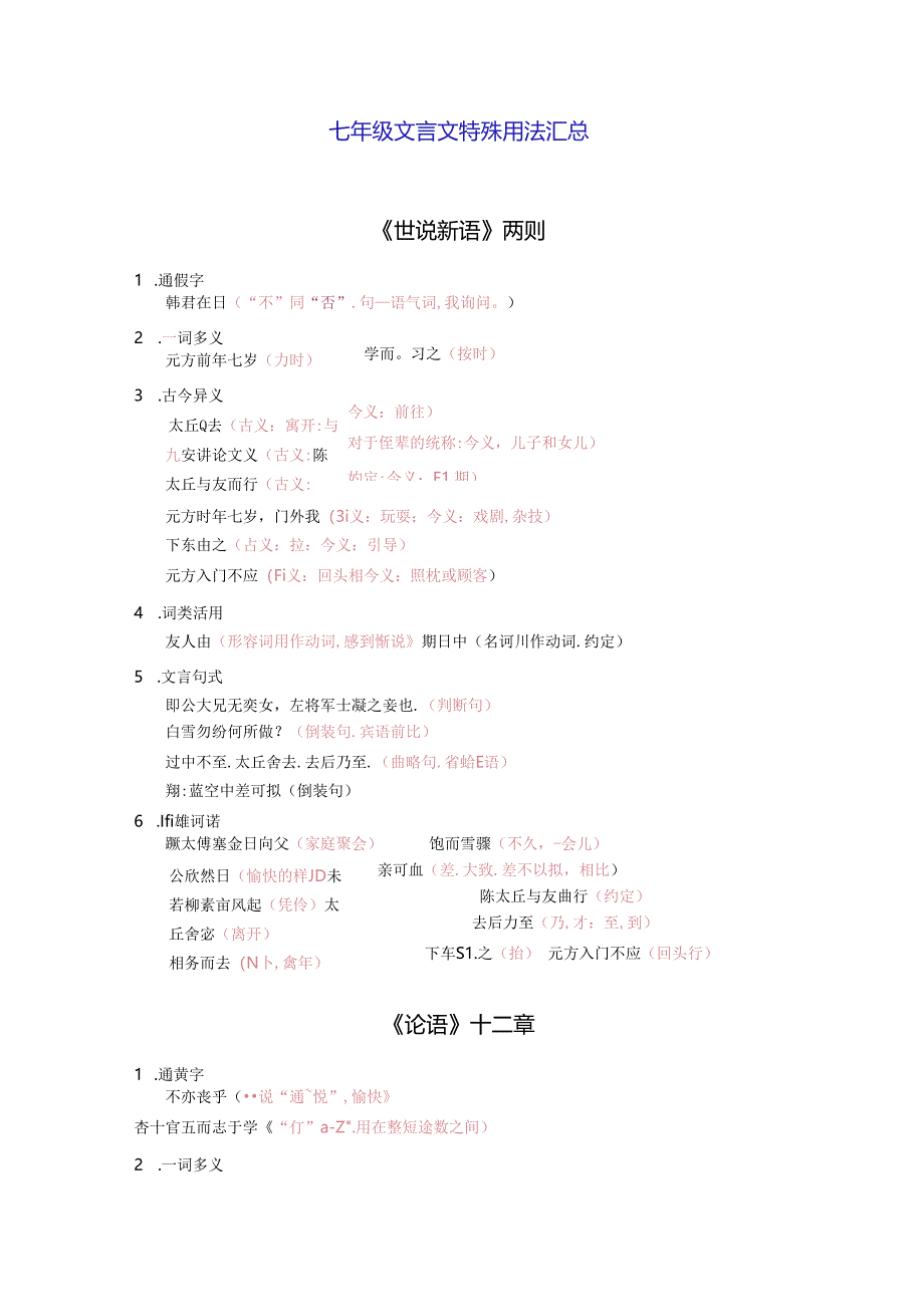 七年级文言文特殊用法知识点汇总.docx_第1页