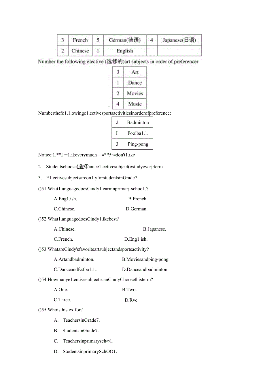 Unit 4 My Favourite Subject学情评估卷（含答案）人教新目标版七年级上册（2014）.docx_第3页