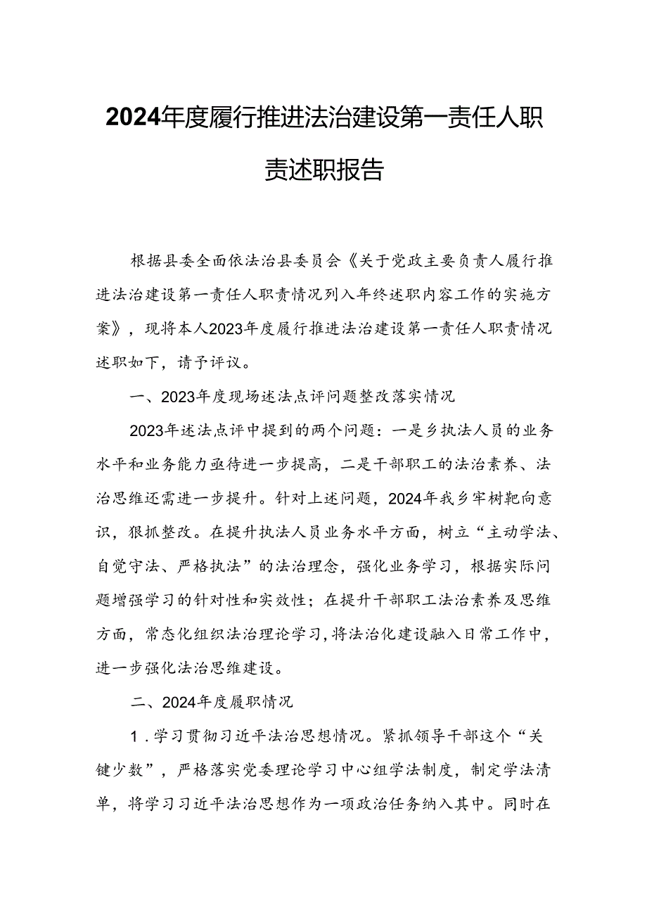 2024年度履行推进法治建设第一责任人职责述职报告.docx_第1页