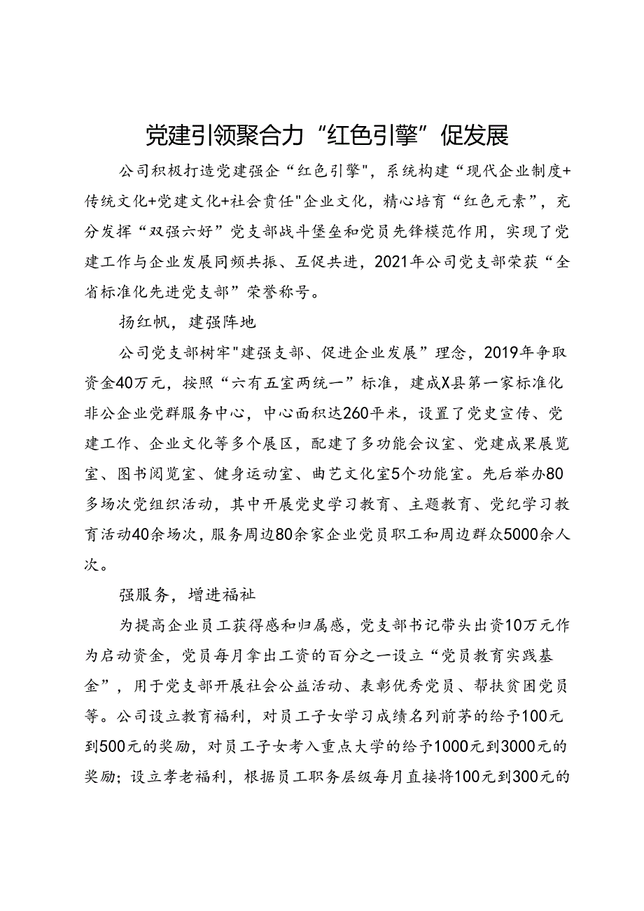 公司党支部交流发言：党建引领聚合力 “红色引擎”促发展.docx_第1页