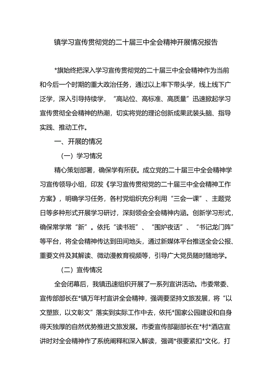 2024-2025年乡镇学习宣传贯彻党的二十届三中全会精神开展情况报告.docx_第1页