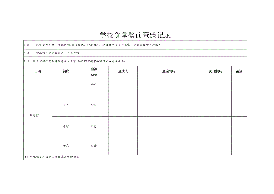 学校食堂餐前查验记录.docx_第1页