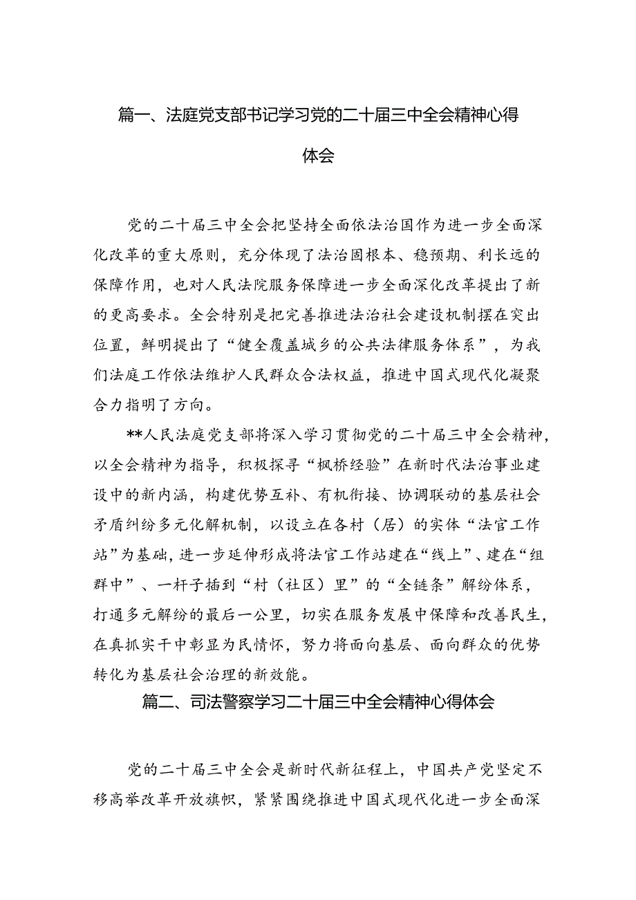 （11篇）法庭党支部书记学习党的二十届三中全会精神心得体会（详细版）.docx_第2页