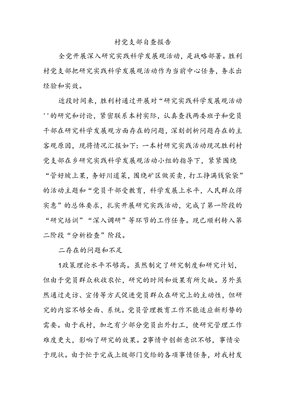 村党支部自查报告.docx_第1页