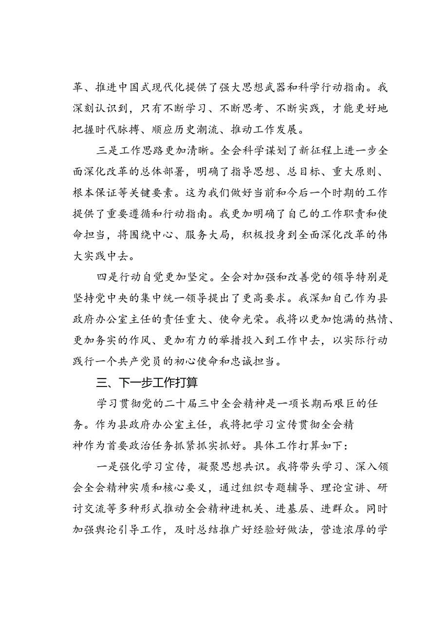 某某县政府办公室主任学习贯彻党的二十届三中全会精神研讨交流材料.docx_第3页