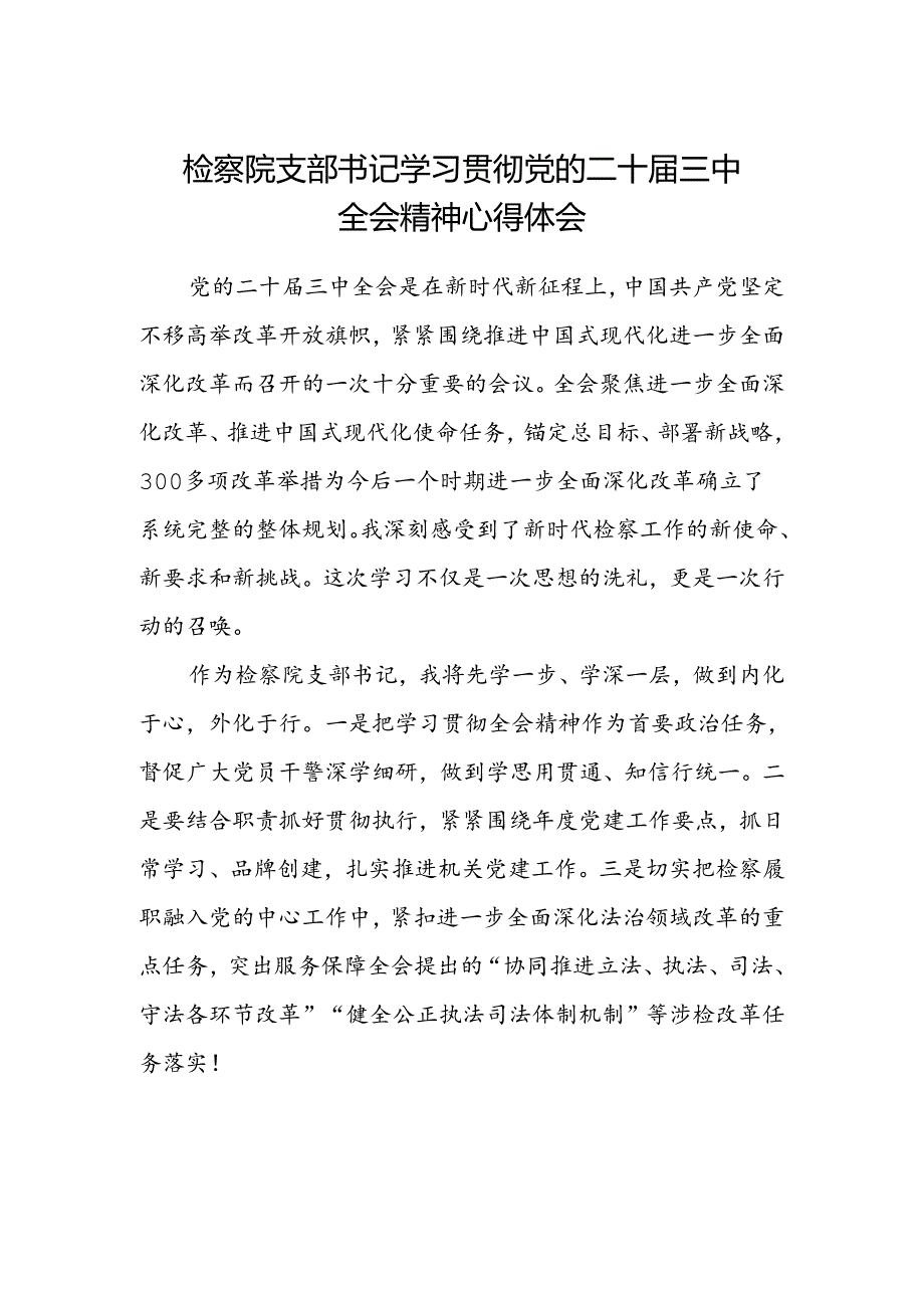 检察院支部书记学习贯彻党的二十届三中全会精神心得体会.docx_第1页