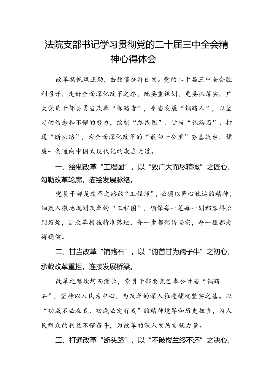 法院支部书记学习贯彻党的二十届三中全会精神心得体会.docx_第1页