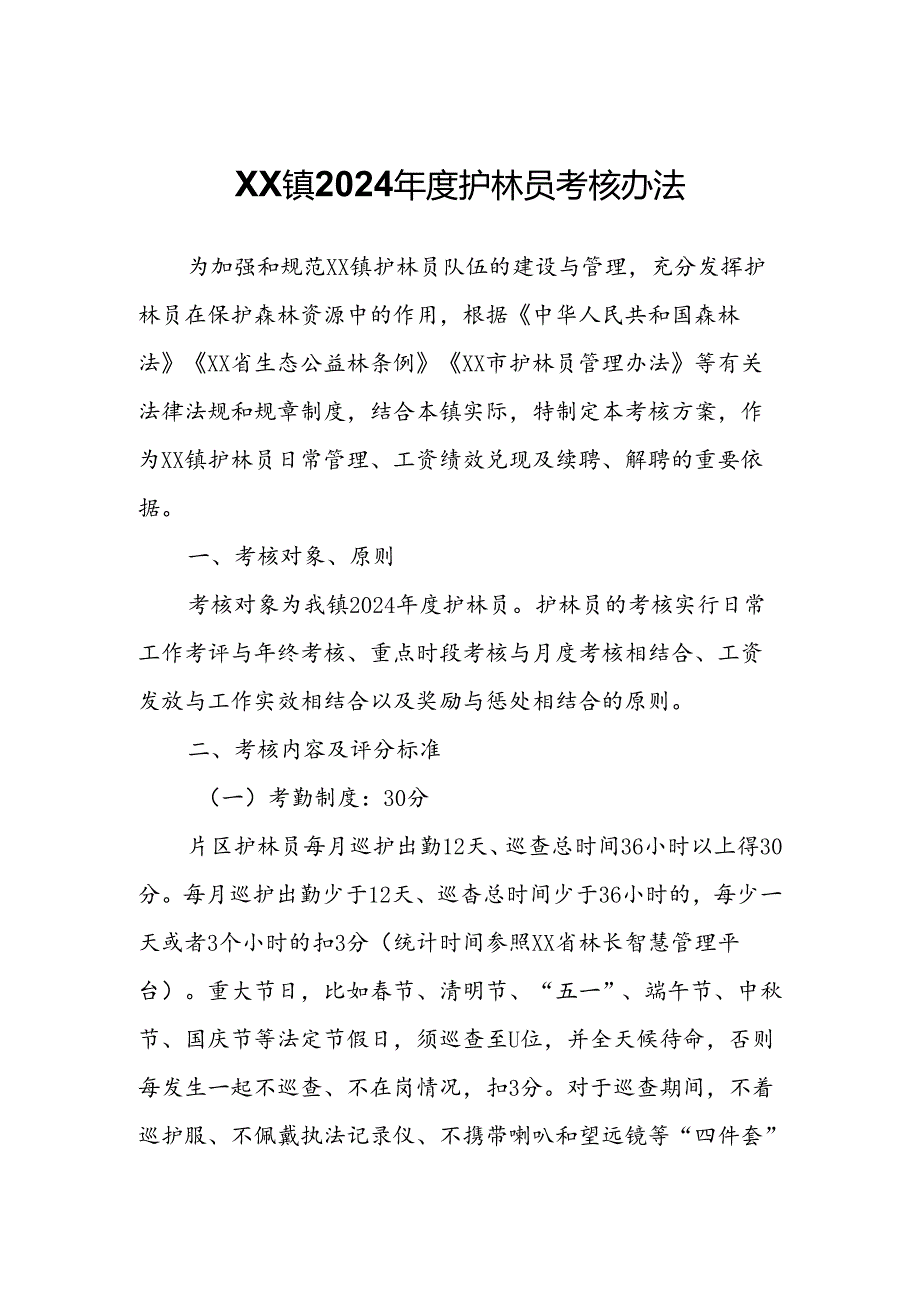 XX镇2024年度护林员考核办法.docx_第1页