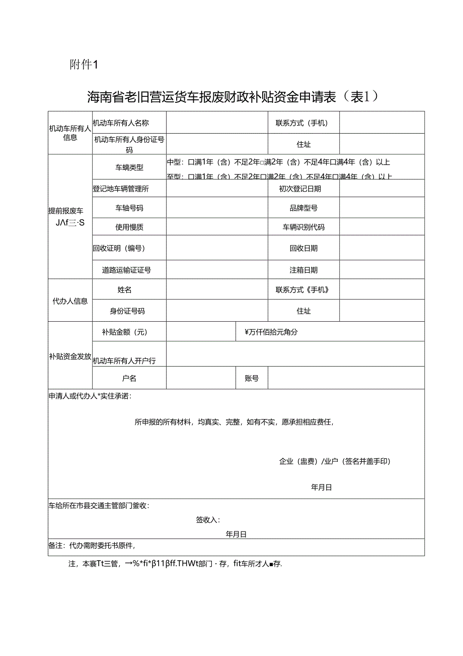 海南省老旧营运货车报废更新财政补贴资金申报表.docx_第1页