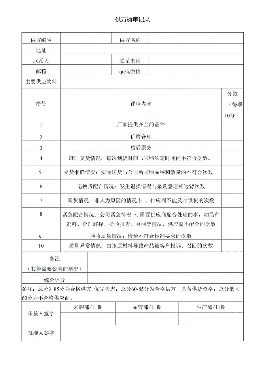 医疗器械供方评审记录.docx_第1页