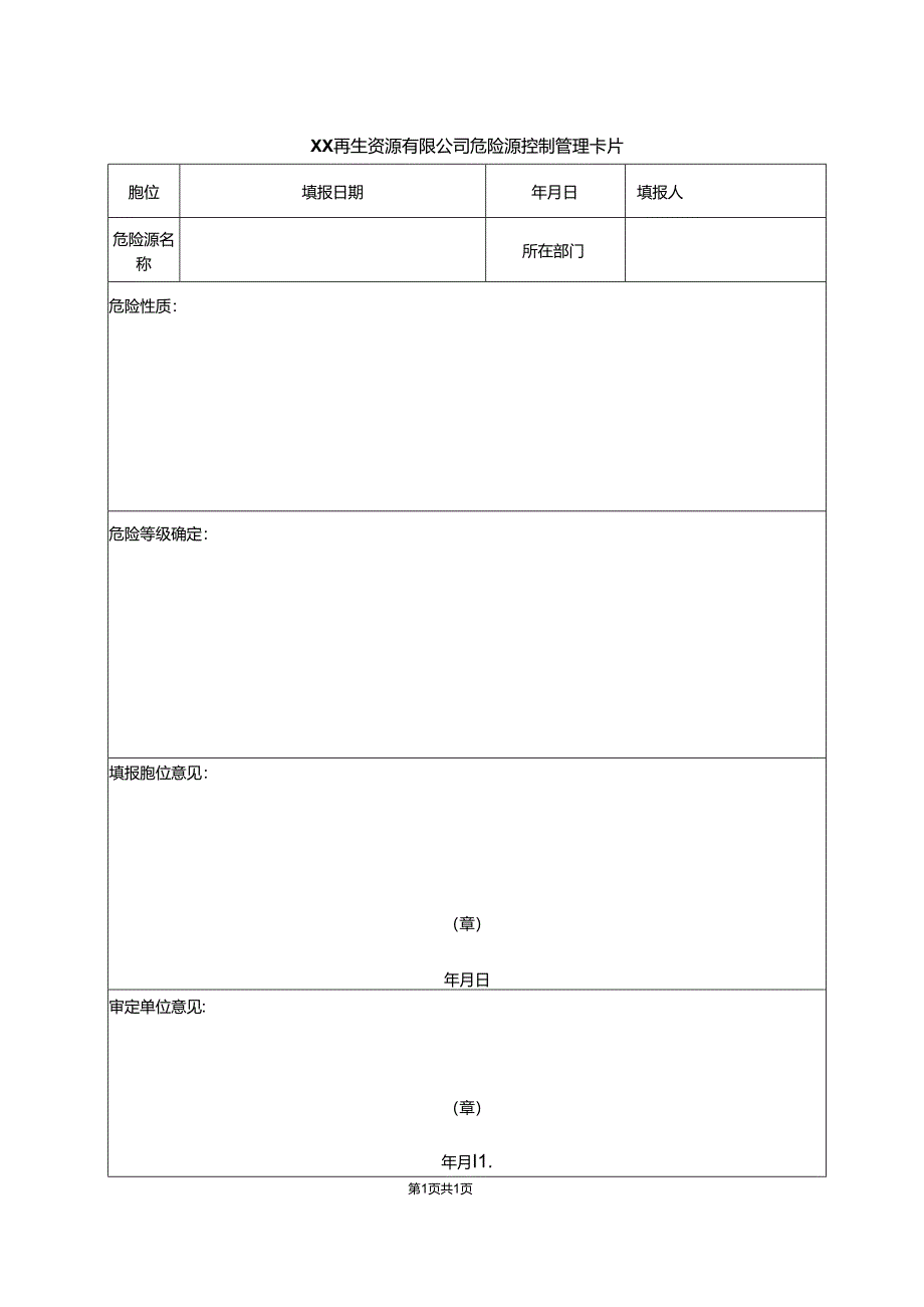 XX再生资源有限公司危险源控制管理卡片（2024年）.docx_第1页