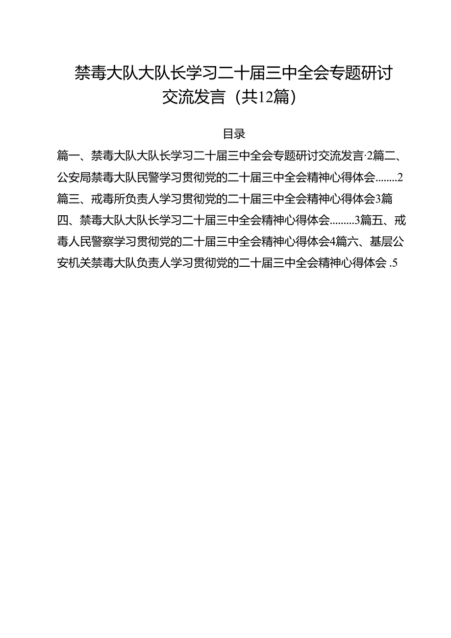 禁毒大队大队长学习二十届三中全会专题研讨交流发言12篇（详细版）.docx_第1页