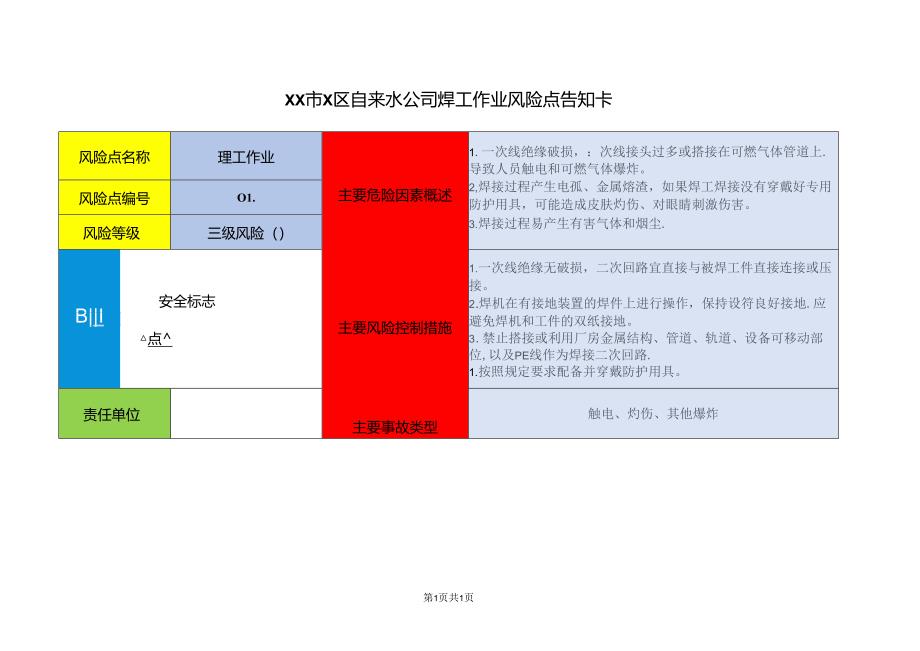 XX市X区自来水公司焊工作业风险点告知卡（2024年）.docx_第1页