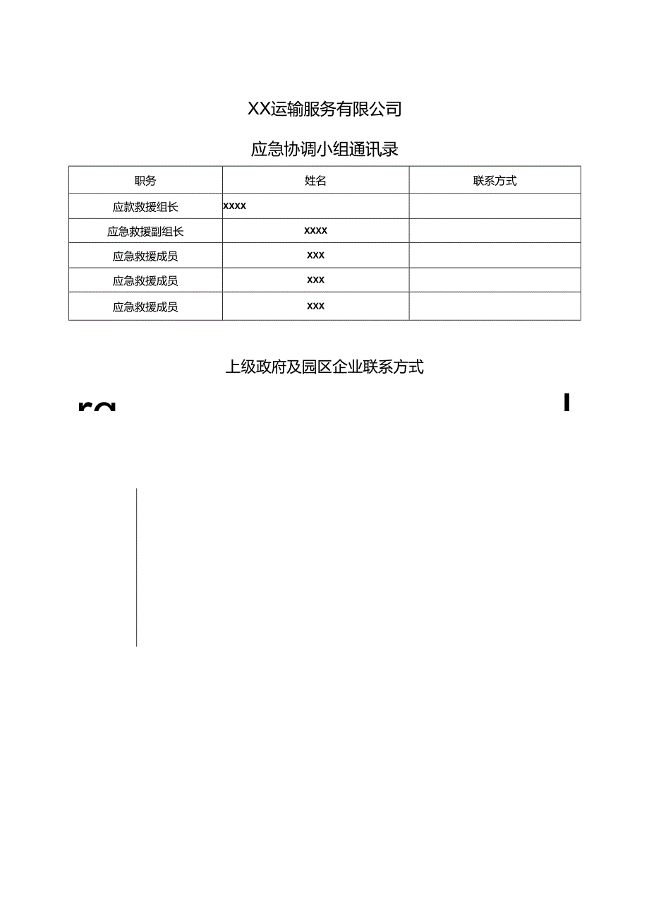 XX运输服务有限公司应急协调小组通讯录（2024年）.docx_第1页