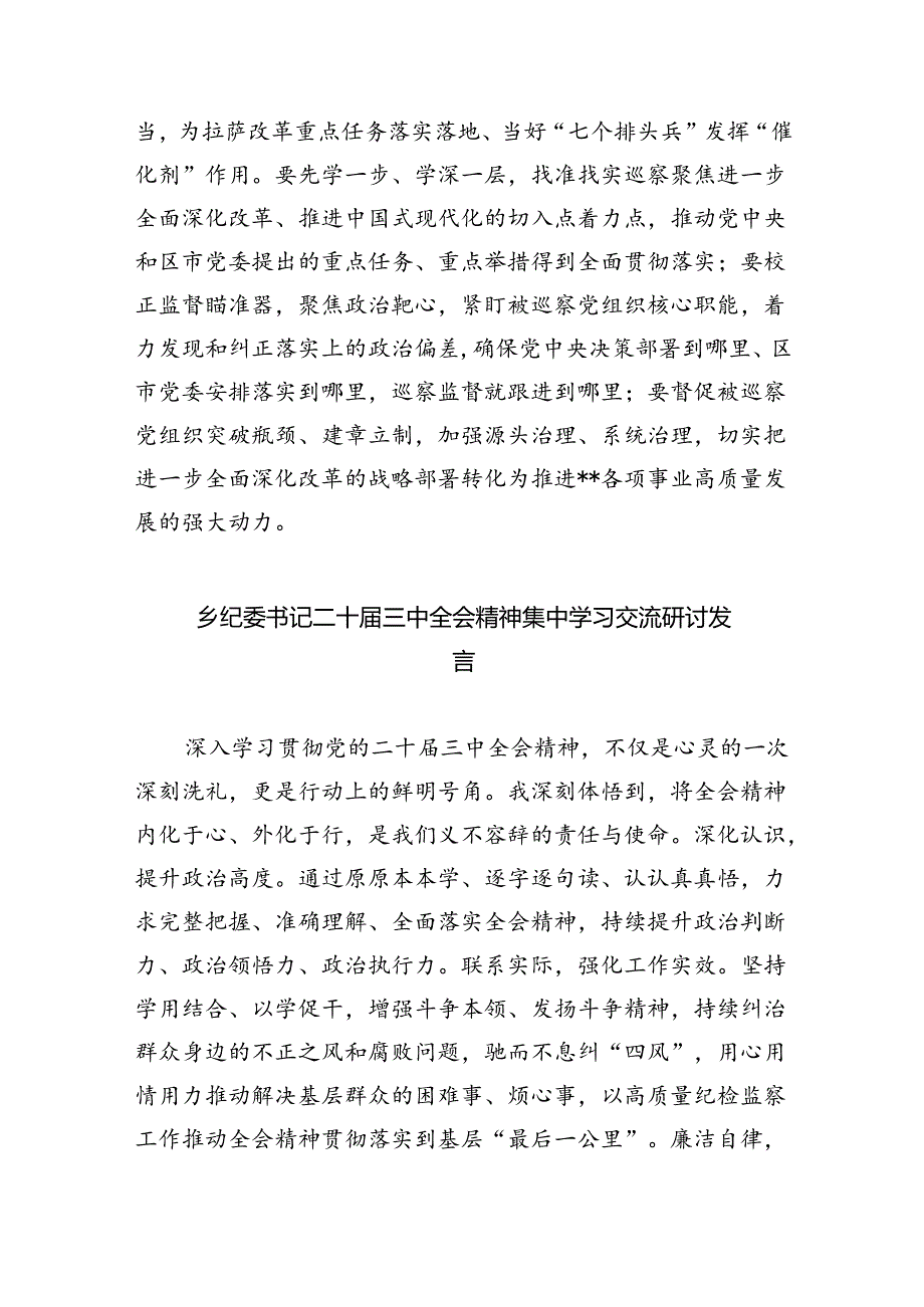 （9篇）镇办纪委书记二十届三中全会精神专题学习研讨交流发言材料范文.docx_第3页