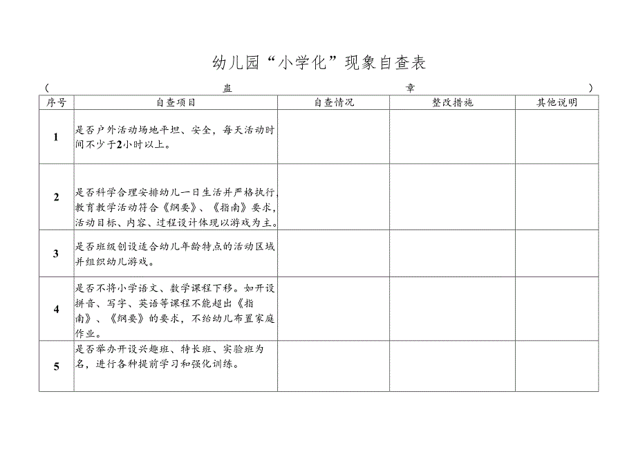 幼儿园“小学化”现象自查表.docx_第1页