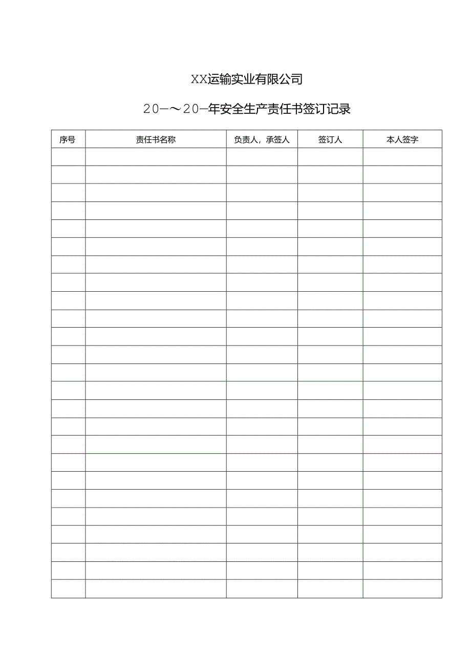 XX运输实业有限公司X年安全生产责任书签订记录（2024年）.docx_第1页