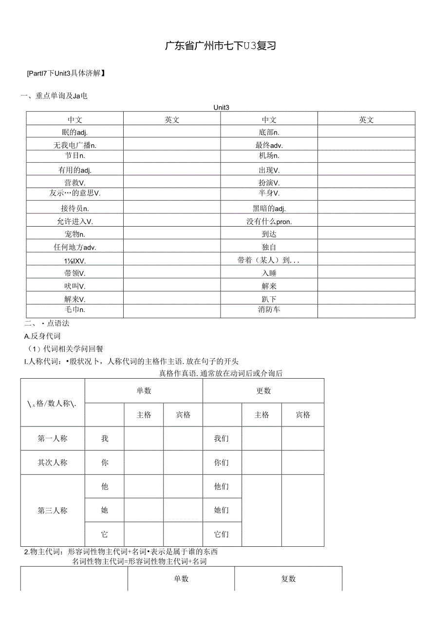 广东省广州市牛津深圳版七年级下册Unit3系统复习.docx_第1页